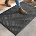 DEXI Front Door Mat Outside Entrance, 17x30 Heavy Duty Entry Doormat Dirt Trapper with Rubber Back, Non Slip Low Profile Floor Mats for Entryway Exterior Patio, Rhombic Grey
