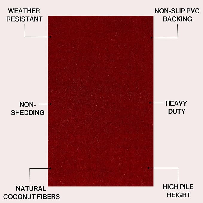 JONATHAN Y Peater Classic Casual Commercial Natural Coir Red 2 ft. x 3 ft. Doormat for Entrance, Front Door, Entryway CHG100E-23