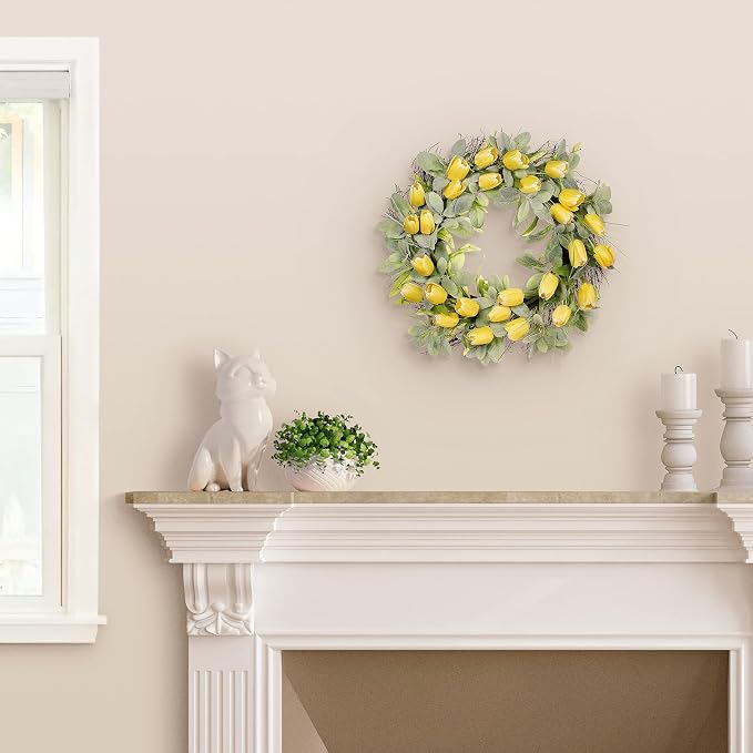 24" Artificial Tulip Floral Spring Wreath with Green Leaves