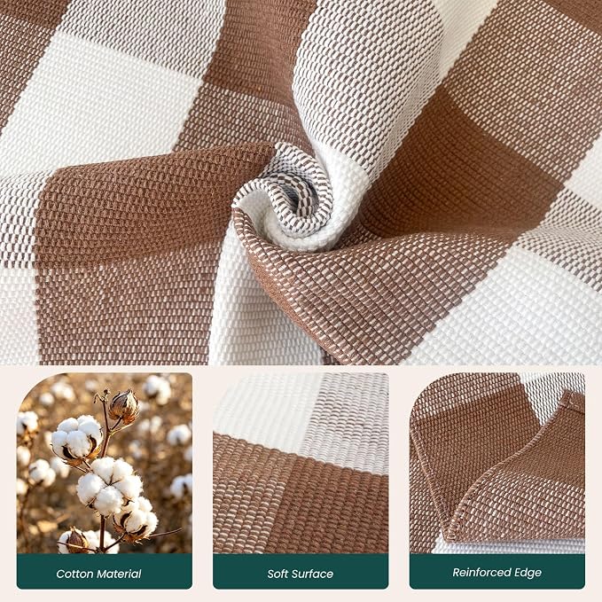 KOZYFLY Buffalo Plaid Area Rugs 2.3x3.6 Ft Brown and White Rug Washable Front Door Mat Woven Cotton Indoor Outdoor Rug for Front Porch Kitchen Entryway Patio Farmhouse Checkered Doormat