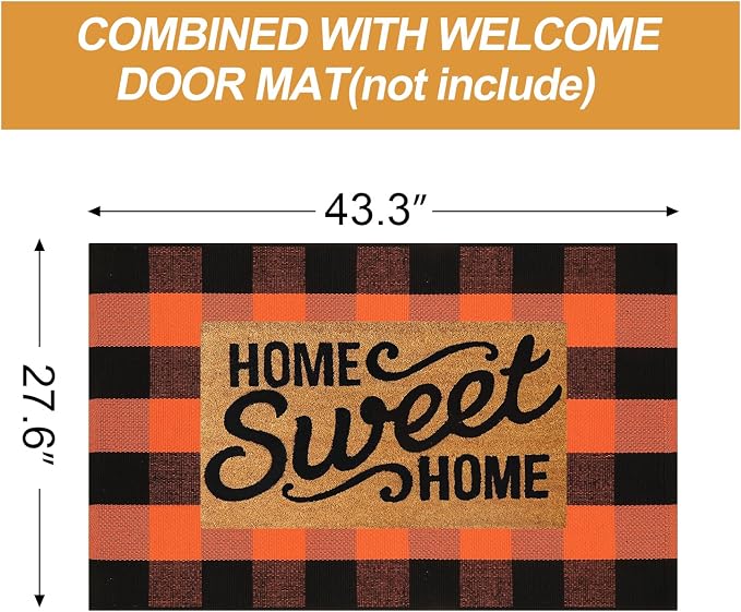 Collive Buffalo Plaid Checkered Outdoor Rug, Black and Orange Halloween Fall Decor Door Mat, Washable 27.5x43 Inches Front Porch Rug, Layered Welcome Mat Doormat for Porch Entryway Patio Kitchen