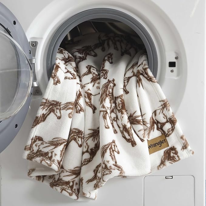 Wrangler - Blanket, Super Soft Plush Bedding, Yellowstone Inspired Throw Blanket for Couch or Bed (Mustangs Brown, 50" x 70")