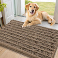 Smiry Dog Door Mat for Muddy Paws 34x21, Absorbent Dirt Trapper, Non-Slip Washable Chenille Entryway Rug for Inside Floor, Camel, Layered Pattern