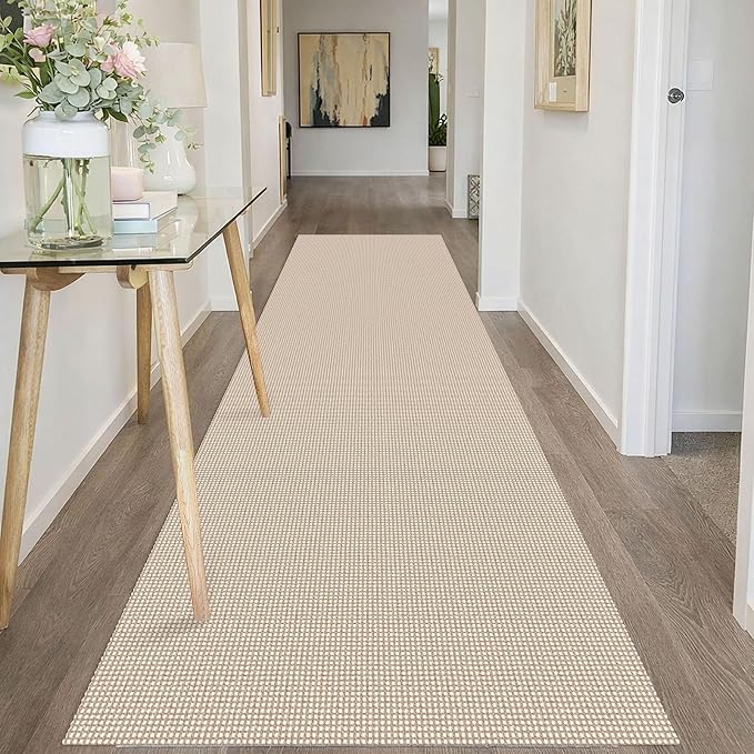 IOHOUZE Washable Runner Rug 3x10 Non Slip Rubber Backed Long Hallway Runner Entryway Runner Indoor, Kitchen Rugs Woven Cotton Floor Carpet for Hall Entrance, Cream/Beige