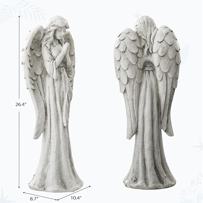 Praying Angel Statue Outdoor, Large Standing Garden Decor Figurine | Catholic Sculpture for Yard, Patio, or Cemetery. Memorial Guardian Angel Figurine for Outside and Indoor Display