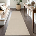 IOHOUZE Washable Runner Rug 2.6x8 Non Slip Rubber Backed Wide Hallway Runner Entryway Runner Indoor, Kitchen Rugs Woven Cotton Floor Carpet for Hall Entrance Bedroom, Cream/Beige