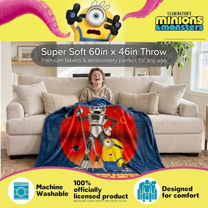 Minions & Monsters Movie Kids Bedding Super Soft Plush Throw Blanket, 46 in x 60 in, (Officially Licensed Product) by Franco