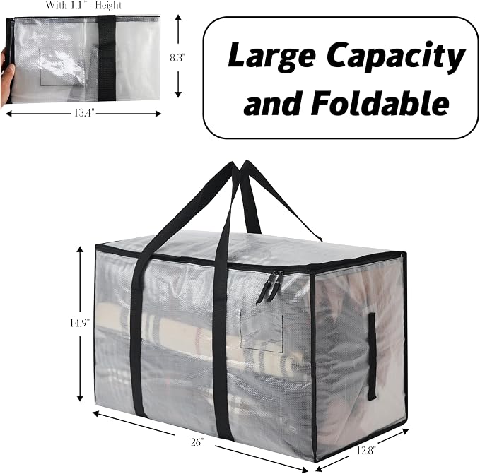 2 Pack Heavy Duty 93L (24.5 Gallon) Stackable Plastic Storage Bins with Lids, Clear Totes – For Home Organization and Storage, Sturdy and Reusable Alternative to Moving Bags