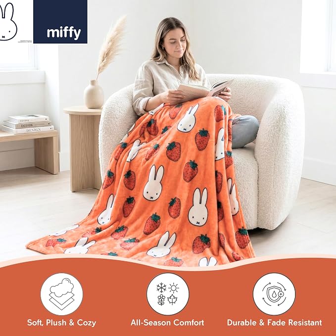 Miffy Throw Blanket 60 in x 46 in – Soft Cozy Plush for Couch, Bed & Travel, Collectible Gift (Officially Licensed Product) by Franco Collectibles®