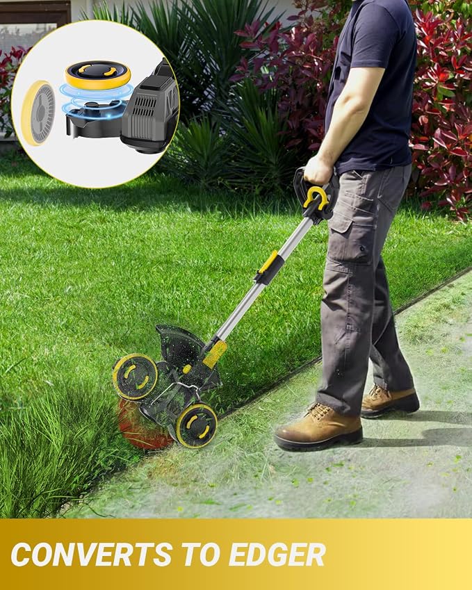 Brushless Cordless Weed Wacker, 4820 Gear Brushless Motor 20V Battery Powered Weed Eater, 3-in-1 Trimmer/Edger/Lawn Mower (Two Batteries Pack)