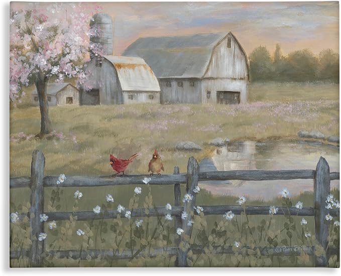 Stupell Industries 'Blossoming Trees Country Farm', Canvas Art, 20 x 16 Inches, Easy to Hang and Sturdy, Made in USA, by Pam Britton | Stupell Industries | 20 x 16 Inches, Easy to Hang and Sturdy, Made in USA, by Pam Britton