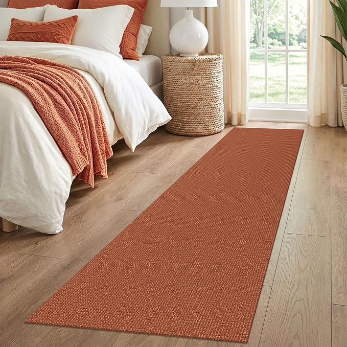 IOHOUZE Washable Runner Rug 2x8 Non Slip Rubber Backed Hallway Runner Entryway Runner Indoor, Kitchen Rugs Woven Cotton Floor Carpet for Kitchen Hall Entrance Bedroom, Burnt Orange/Tan