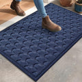 DEXI Front Door Mat Outside Entrance, 17x30 Heavy Duty Entry Doormat Dirt Trapper with Rubber Back, Non Slip Low Profile Floor Mats for Entryway Exterior Patio, Navy Blue