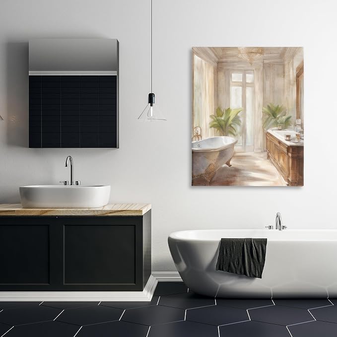 Serenity Bath Floral Still Life, 36 x 48 Inch Canvas Wall Art | Stupell Industries · By Kim Allen · Ready to hang · Perfect for bathroom or bedroom · Made in USA