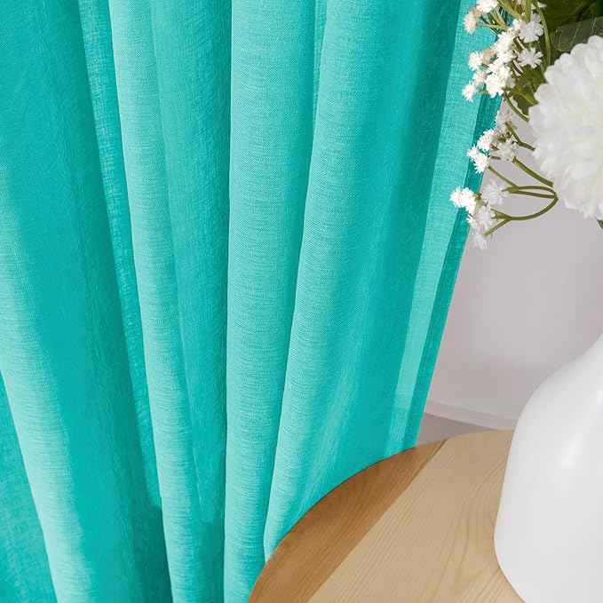 Tollpiz Short Sheer Curtain Living Room Linen Textured Curtains Sheer Light - Image 3