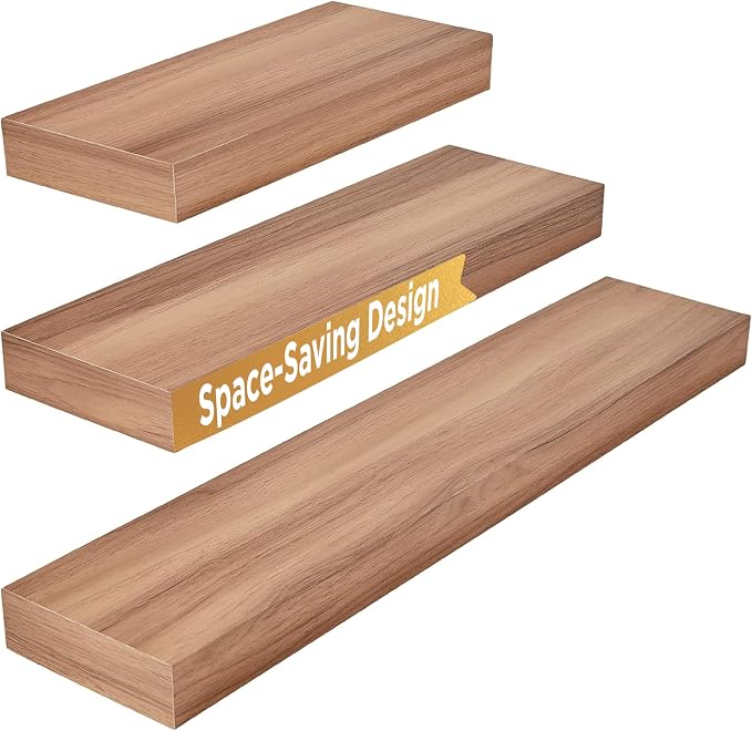 Kiera Grace Stockholm Maine Floating Shelves for Wall, MDF Display Shelves, Easy to Assemble, Ideal for Home Decor, 12"/16"/24" W x 5" D x 1.5" H, Golden Oak, Pack of 3