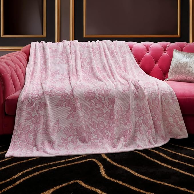 Baby Phat Oversized Plush Throw Blanket 60" x 70", Script Lace Pink