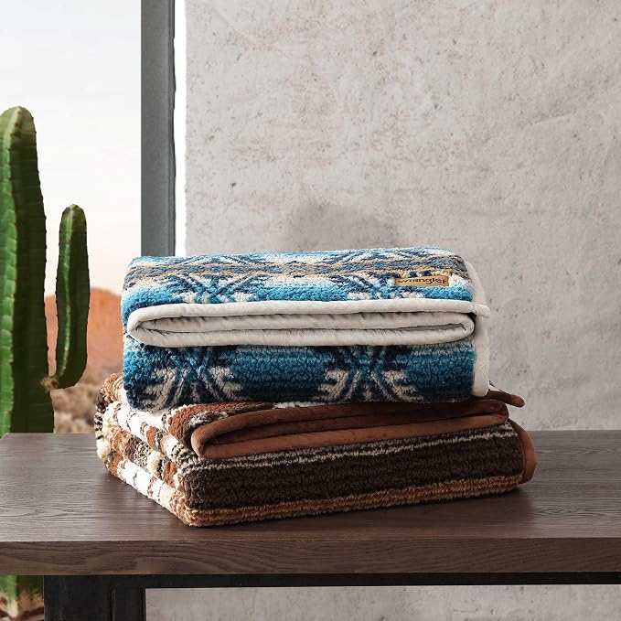 Wrangler - Blanket, Super Soft Sherpa Bedding with Corduroy Reverse, Yellowstone Inspired Throw Blanket for Couch or Bed (Frontier Turquoise, 50" x 60")