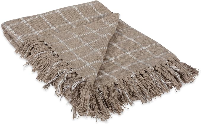 DII Transitional Checked Plaid Woven Throw, 50x60, Stone