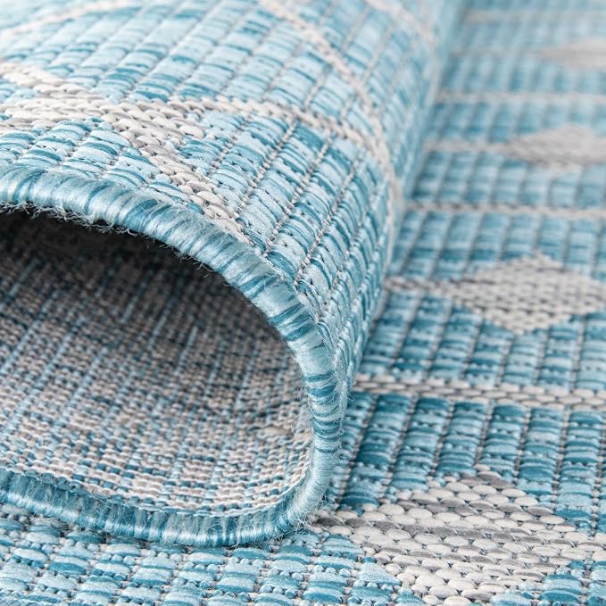 Unique Loom Outdoor Trellis Collection Area Rug - Tribal Trellis (3' 3" x 5' 3" Rectangle, Aqua/ Ivory)
