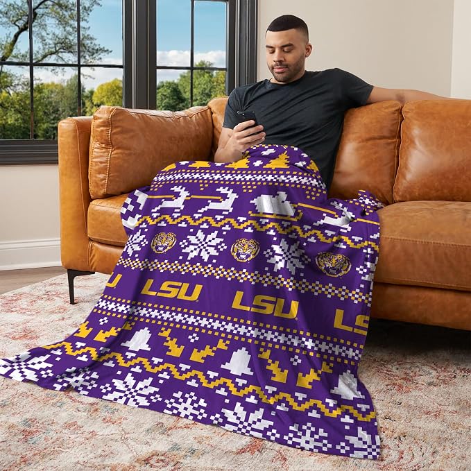 NORTHWEST NCAA Louisiana State University Tigers, Xmas Time, Silk Touch Throw Blanket, 50 x 60 Inches