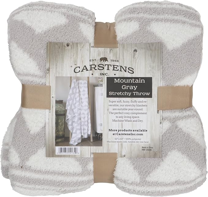 Carstens, Inc. Luxury Soft Stretchy Reversible Plush Throw Blanket, Large 50" x 60", Western Grey Stripe Aztec