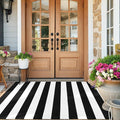 Collive Black and White Rug 4'x 6', Washable Striped Outdoor Indoor Rug,Farmhouse Cotton Woven Layered Door Mat,Fall Front Porch Decor Door Mat for Front Door Patio Porch Living Room Kitchen