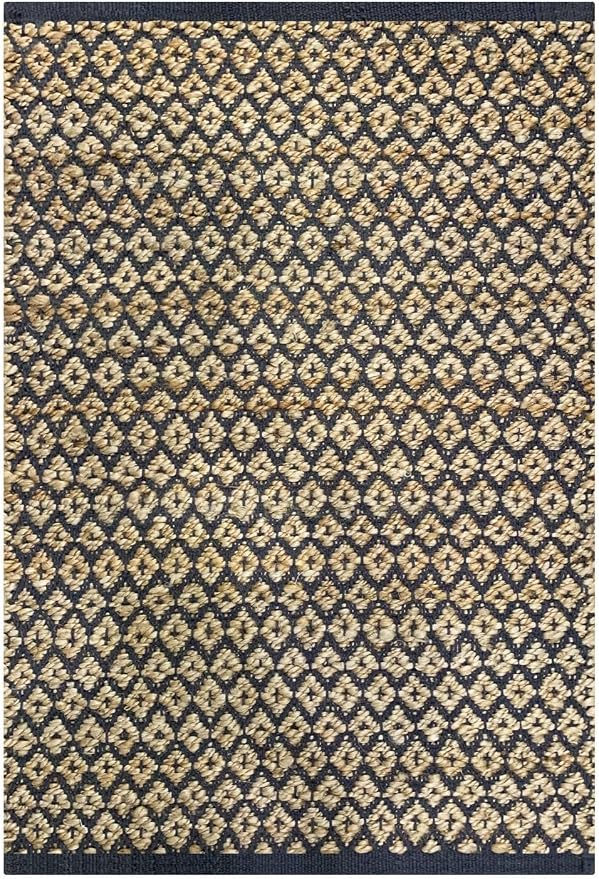 THE BEER VALLEY Jute Cotton Dimond Kitchen Rug 2x3 Feet - Natural Grey | Small Neutral Area Door mat for Entryway, Easy Clean Outdoor Indoor Boho Entry Rugs