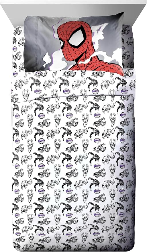 Marvel Comics Spiderman Twin Comforter Set 5 Piece Bedding for Boys, Black | Venom, Bed in a Bag, Comforter Sheets Sham Pillowcase, Official Product, Soft Microfiber, Machine Washable, Boys Gift