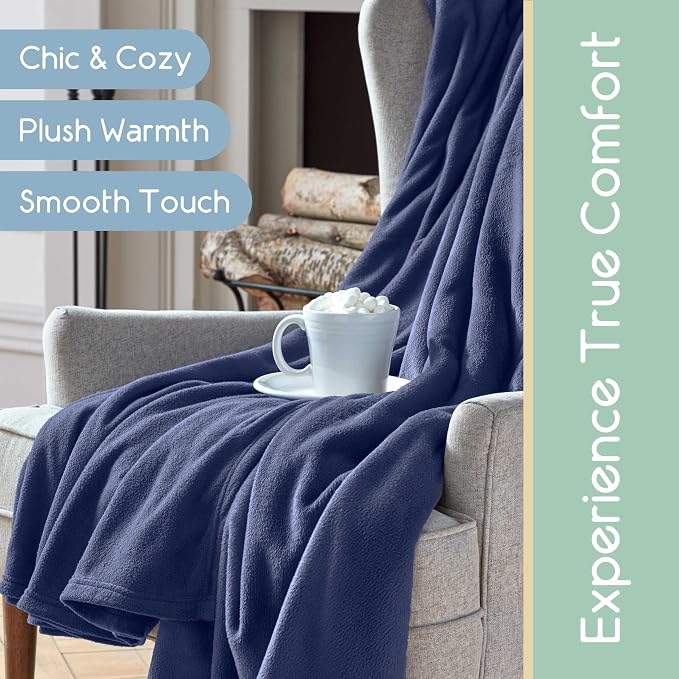 King Size Microfleece Blanket - All-Season Comfort, Supersoft Lightweight Throw for Bed, Couch, Sofa or Travel, Pet-Friendly, Navy