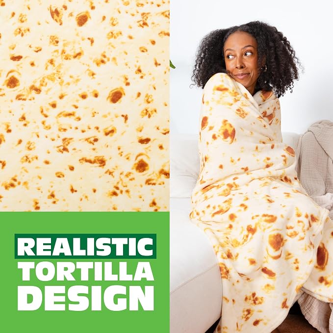 Cozy Concepts Co. Burrito Comfort Blanket by Relatable, Looks Like a Giant Tortilla to Wrap Yourself Up Like a Burrito, Great for Dorm Decor or Back to School Gifts, Large Size 65” Throw Blanket
