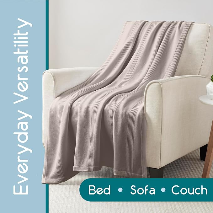 Vellux 100% Cotton Blanket, King, 108x90, Mink | Soft, Breathable Knit, Lightweight, All Season, Machine Washable, Oeko-Tex Certified, Hotel Quality