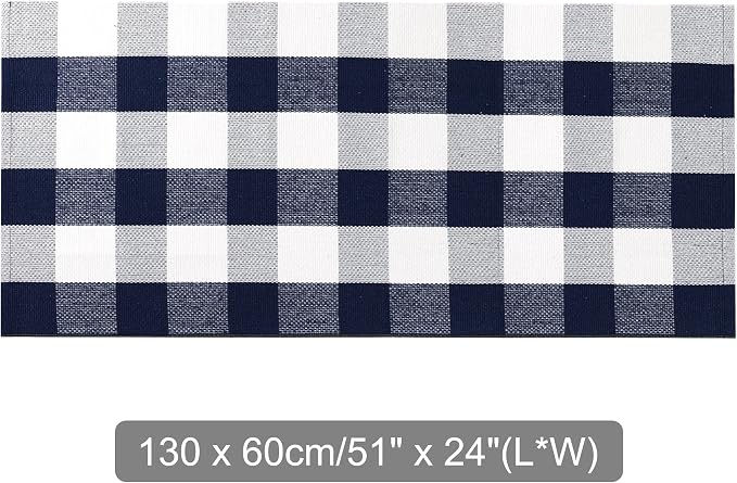 uxcell Buffalo Check Rug,Plaid Outdoor Rug,Layered Door Mat,Cotton Gingham Rugs,Floor Mat for Front Porch/Runner/Bedroom/Kitchen/Farmhouse 51"x24" Navy & White