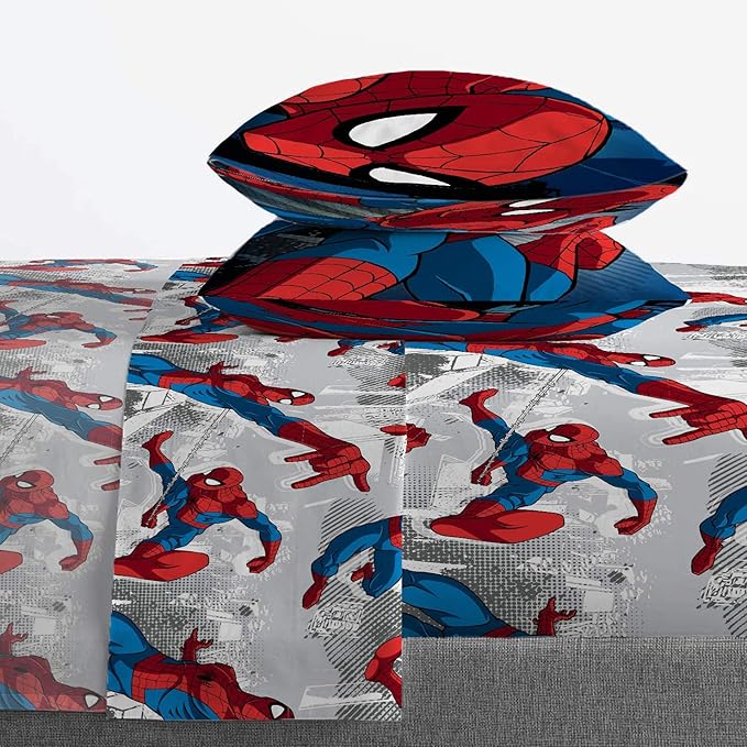 Marvel Spiderman Full Size Comforter Set 5 Piece Kids Bedding, Multi | Bed in a Bag, Comforter Sheets Pillowcases, Official Product, Soft Microfiber, Machine Washable, Easy Care, Boys Gift