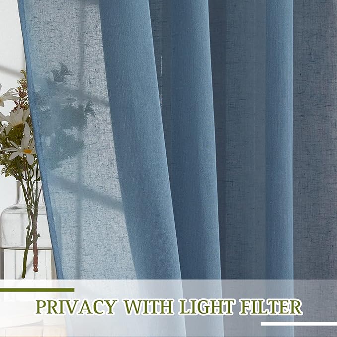 NICETOWN Linen Sheer Stone Blue Curtains 108 inch Long - Image 3