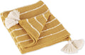 DII Striped Throw Collection Cotton Slub, Hand-Tied Tassels, 50x60, Honey Gold & Off-White