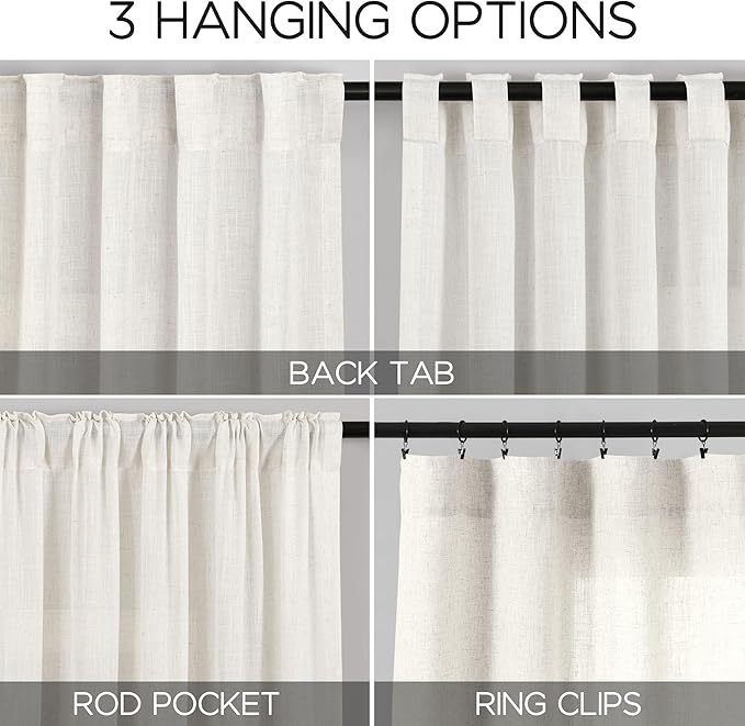 Nanspring Extra Long Beige White Curtains 105 Inch Long 2 Panels - Image 2