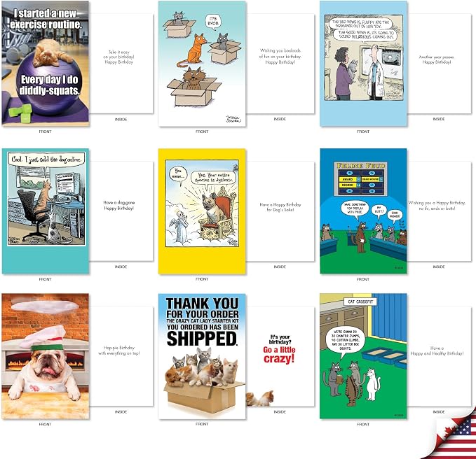 NobleWorks, 36 Assorted Box Set Funny Birthday Greeting Cards w/ 5 x 7 Inch Envelopes for Men and Women (36 Designs, 1 Each) Bday Pet Party AC10799BDG-B1x36