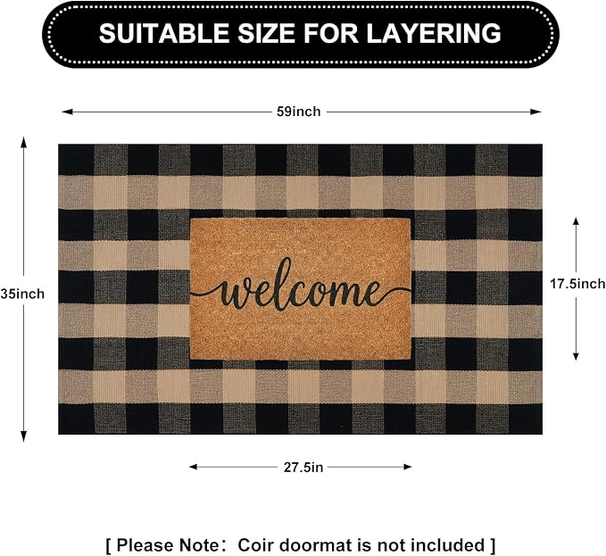 Uphome Bufflo Plaid Outdoor Rug 3'x5', Black Natural Checkered Front Door Mat for Fall Decor, Indoor Outdoor Farmhouse Cotton Porch Rug for Layered Door Mats, Washable Area Rugs for Entryway Kitchen