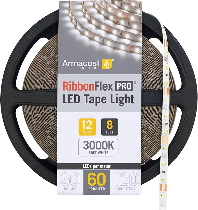 Armacost Lighting RibbonFlex Pro 12V White LED Strip Lights 60 LED/m, 3000K, 8.2 ft, 142210