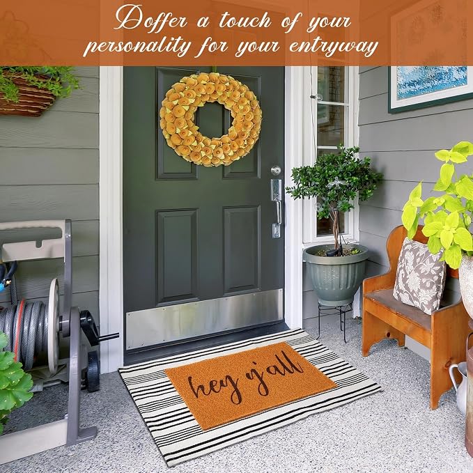 2 Pcs Outdoor Door Mat Combo Set Layered Outdoor Rug and Coir Welcome Doormat Non Slip Outside Floor Mat for Front Porch Entryway Patio Yard Decor(Hey Y'all,24'' X 35'',24'' X 16'')