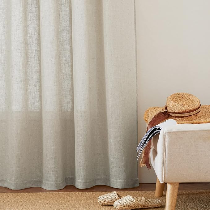 RYB HOME Semi Sheer Curtains 102 inches Long, Back Tab Light Filtering Half - Image 6