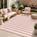 Rugalia Washable Pink Woven 5x7 Area Rug, Natural Striped Cotton Living Room Rugs Low Plie Non-Slip Outdoor Patio Rug, Modern Farmhouse Neutral Floor Carpet for Dining Room Bedroom Balcony