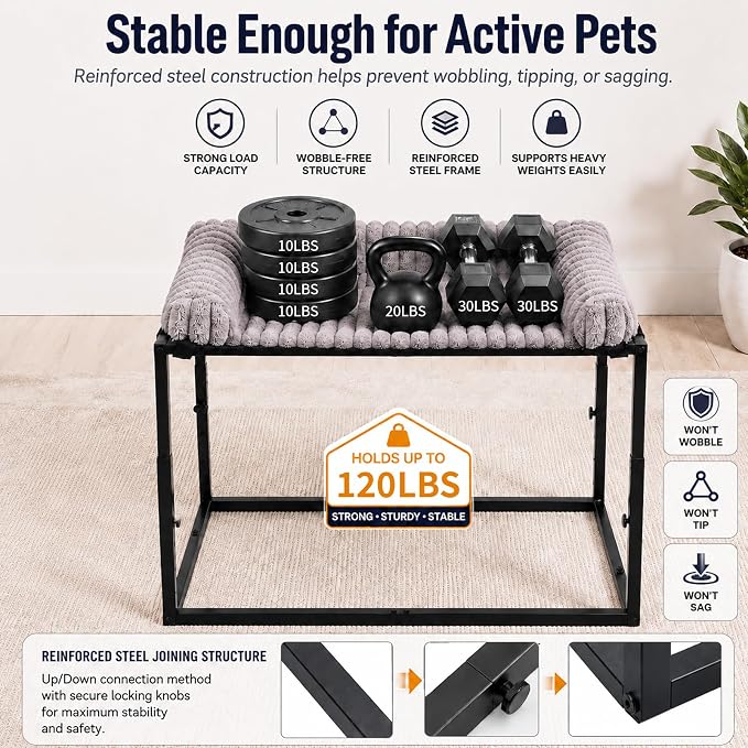 Adjustable Bedside Dog Bed for Large Dogs, Elevated Co-Sleeper Dog Bed with Reinforced Metal Frame, Thick Supportive Cushion Mattress & Washable Cover, Dog Bedside Sleeper for Dogs & Cats