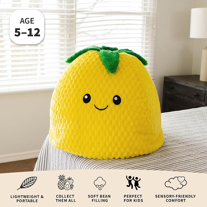 Big Joe Pineapple PlushiPals Super Soft Bean Bag Chair for Kids, Ultra-Soft Plush Polyester Blend, 2.5 feet Refillable | 2.5 feet, Polystyrene Bean Filled, Refillable, Snuggle Puff, Safe for Kids Ages 3 and Up, Supports Up to 150 lbs