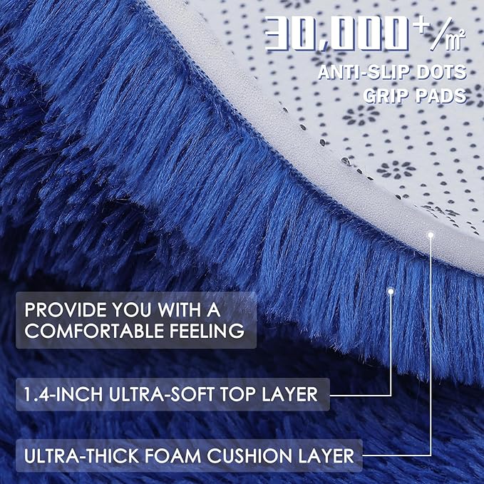 OLANLY 3x6 Machine Washable Runner Rugs for Hallway, Soft Fluffy Shaggy Bedside Rugs for Bedroom, Living Room, Indoor Floor Carpet for Kids Girls and Boys, Nursery Rooms, Home Decor, Navy Blue