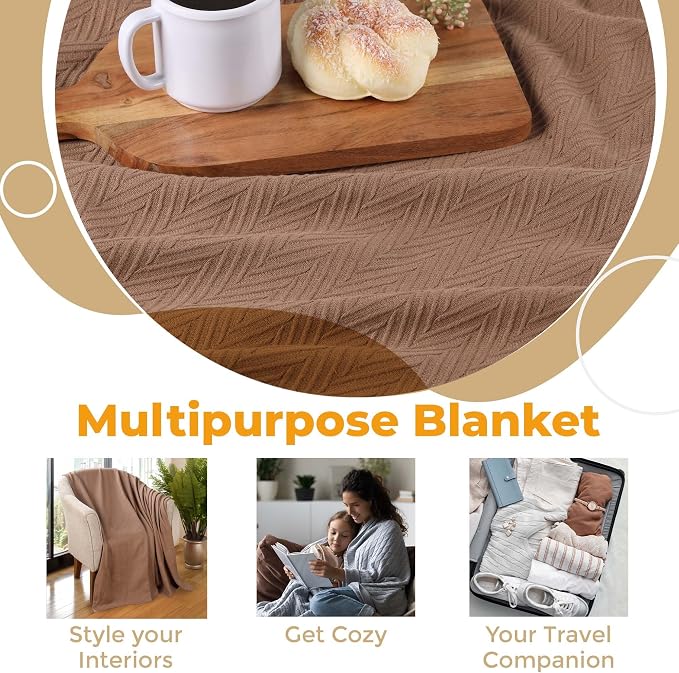 Superior Metro All-Season Cotton Blanket, Woven Blanket for Couch, Bed, Bedding, Farmhouse, Home Essentials, Cute and Cozy Bohemian Blankets, Herringbone Weave, King, Taupe