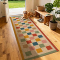 Washable Checkered Easy Jute Runner Rug, 2x8 Colorful Checkerboard Boho Geometric Outdoor Indoor Patio Rugs, Low Pile Lightweight Non Slip Neutral Long Carpet for Hallway Kitchen 8ft Entryway Porch