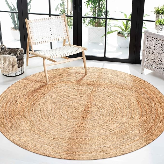 Craft Trade 5 Ft Round Jute Area Rug - Natural Braided Woven Circle Rug - Reversible & Eco-Friendly Floor Mat for Living Room, Bedroom & Dining Area (60 Inch, Natural)