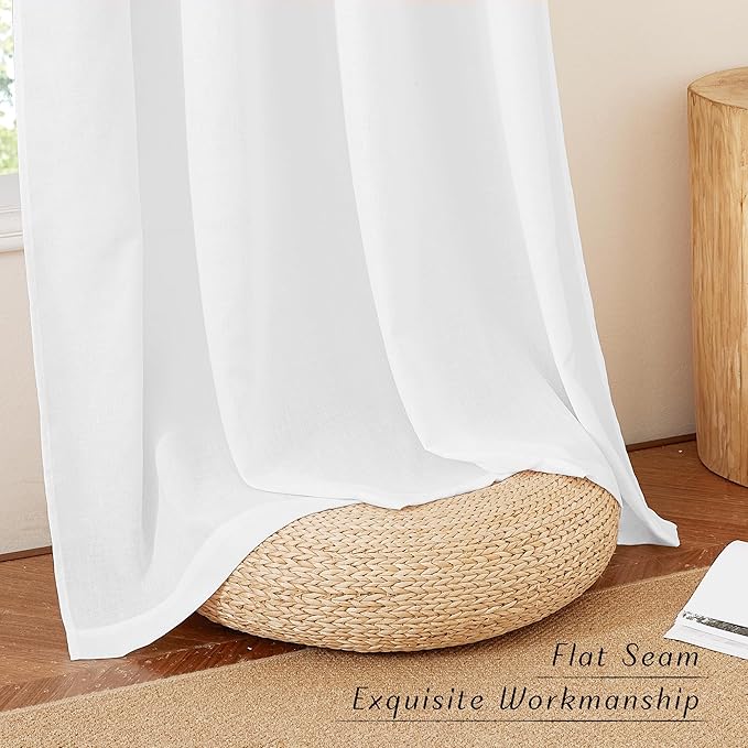 NICETOWN White Linen Kitchen Window Curtains Over Sink, Grommet Thick Linen White Short Window Treatments Privacy Assured with Light Filtering for Bedroom/Bathroom, W34 x L36, 2 Panels
